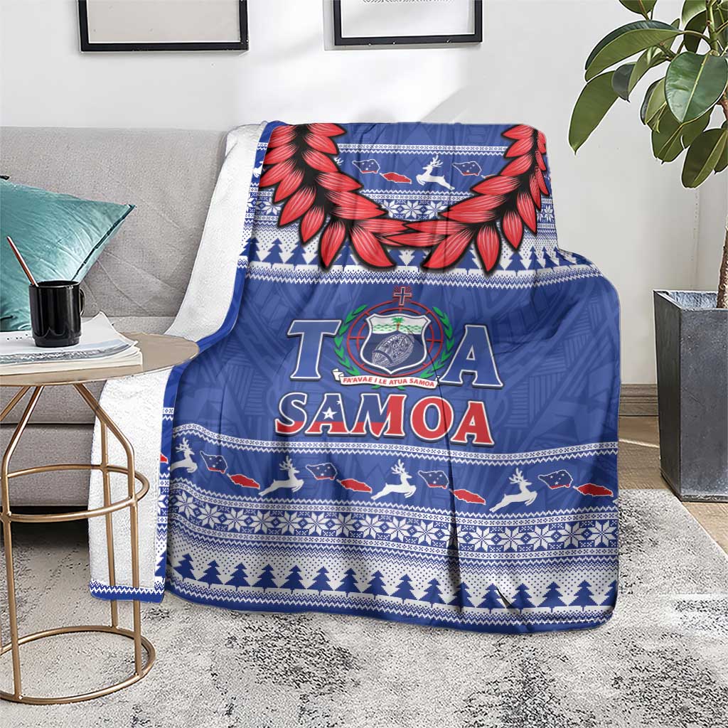 Toa Samoa Rugby Christmas Blanket Ula Fala Samoan Pattern Blue - Polynesian Pride