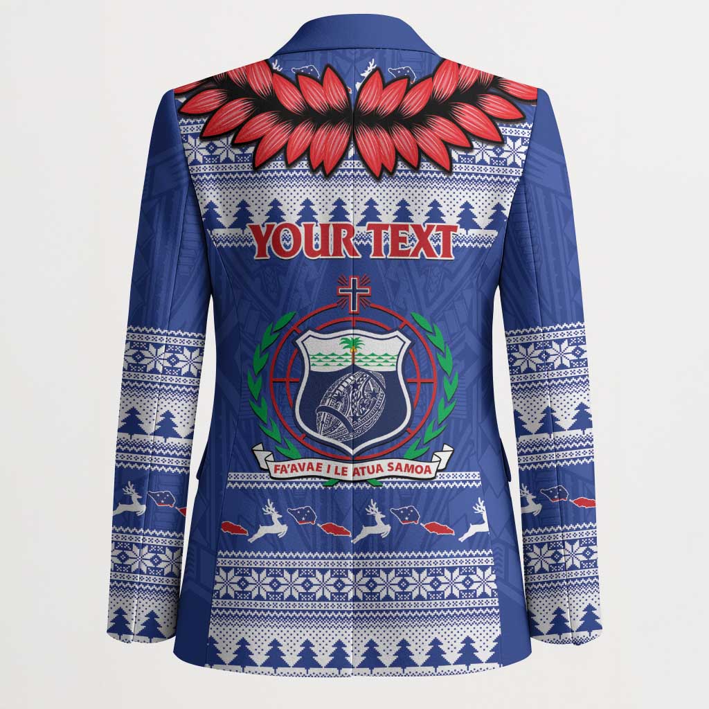 Personalised Toa Samoa Rugby Christmas Blazer Ula Fala Samoan Pattern Blue - Polynesian Pride