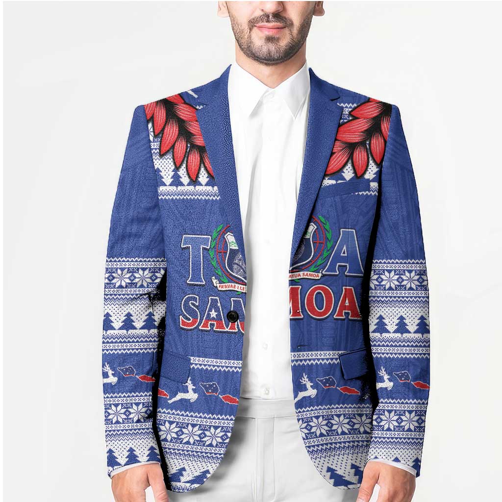 Personalised Toa Samoa Rugby Christmas Blazer Ula Fala Samoan Pattern Blue - Polynesian Pride