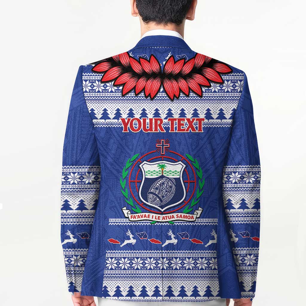 Personalised Toa Samoa Rugby Christmas Blazer Ula Fala Samoan Pattern Blue - Polynesian Pride