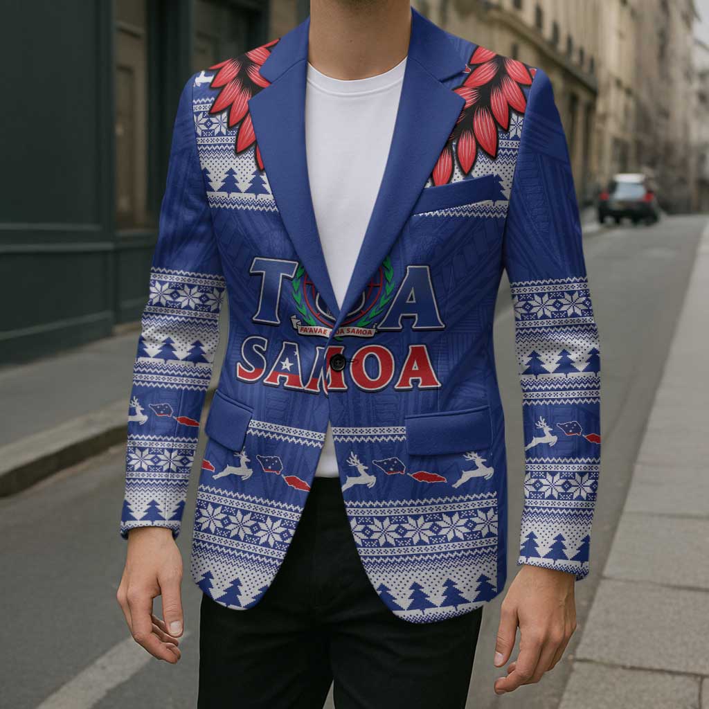 Personalised Toa Samoa Rugby Christmas Blazer Ula Fala Samoan Pattern Blue - Polynesian Pride