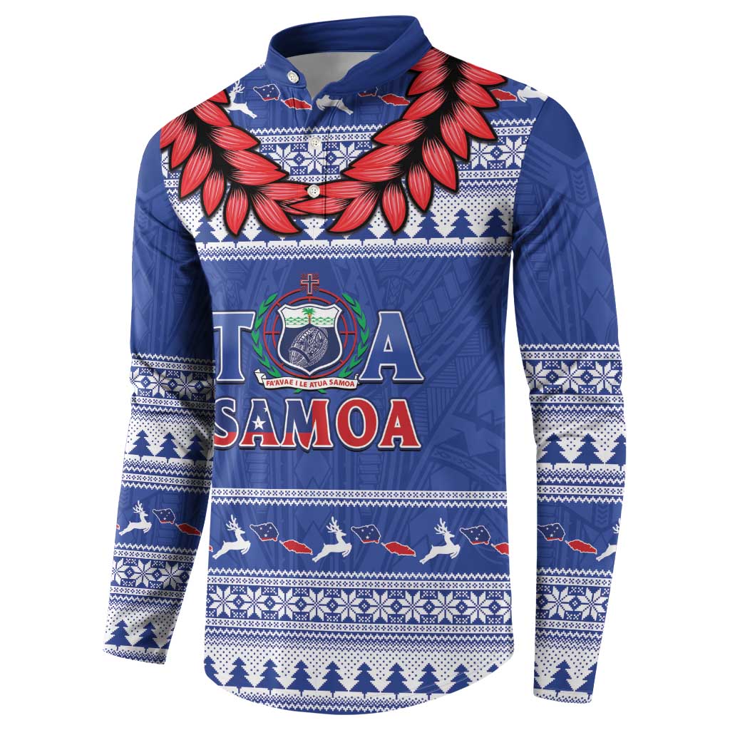 Personalised Toa Samoa Rugby Christmas Button Sweatshirt Ula Fala Samoan Pattern Blue - undefined