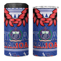 Toa Samoa Rugby Christmas 4 in 1 Can Cooler Tumbler Ula Fala Samoan Pattern Blue - Polynesian Pride