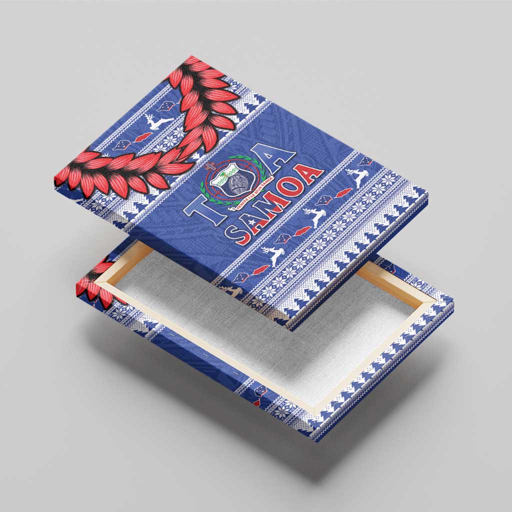 Toa Samoa Rugby Christmas Canvas Wall Art Ula Fala Samoan Pattern Blue - Polynesian Pride
