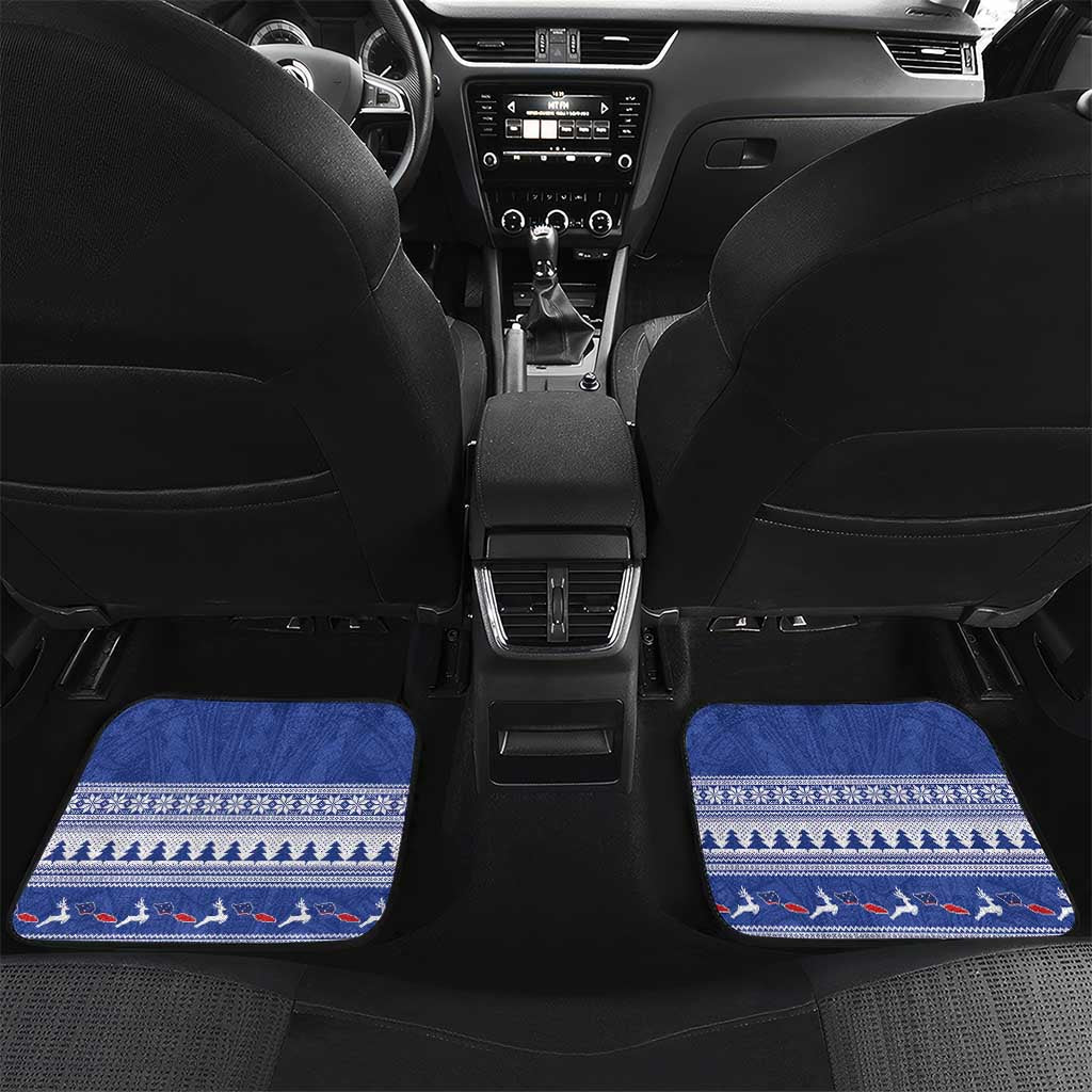 Personalised Toa Samoa Rugby Christmas Car Mats Ula Fala Samoan Pattern Blue - Polynesian Pride