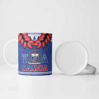 Toa Samoa Rugby Christmas Ceramic Mug Ula Fala Samoan Pattern Blue - Polynesian Pride