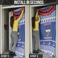 Personalised Toa Samoa Rugby Christmas Door Cover Ula Fala Samoan Pattern Blue - Polynesian Pride