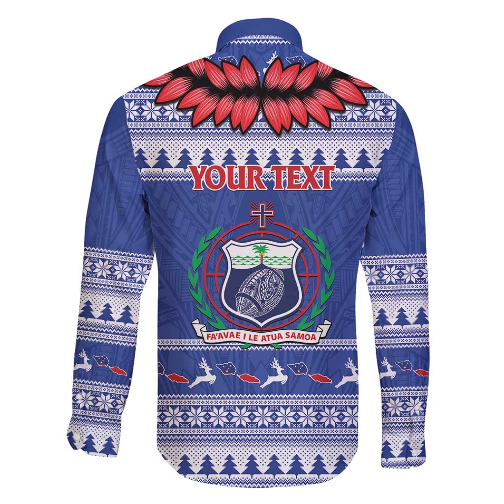 Personalised Toa Samoa Rugby Christmas Family Matching Long Sleeve Bodycon Dress and Hawaiian Shirt Ula Fala Samoan Pattern Blue - Polynesian Pride