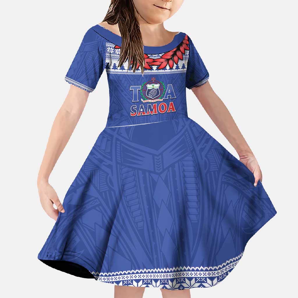 Personalised Toa Samoa Rugby Christmas Family Matching Mermaid Dress and Hawaiian Shirt Ula Fala Samoan Pattern Blue - Polynesian Pride