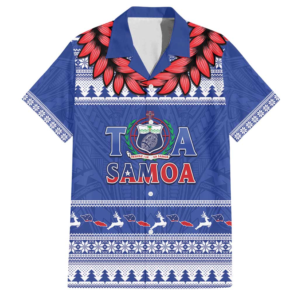 Personalised Toa Samoa Rugby Christmas Family Matching Puletasi and Hawaiian Shirt Ula Fala Samoan Pattern Blue - Polynesian Pride