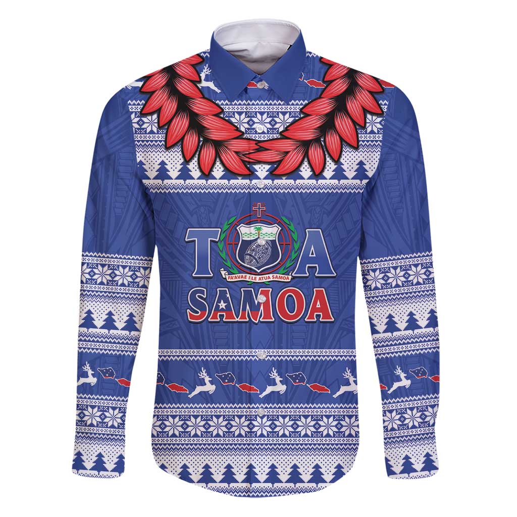 Personalised Toa Samoa Rugby Christmas Family Matching Puletasi and Hawaiian Shirt Ula Fala Samoan Pattern Blue - Polynesian Pride
