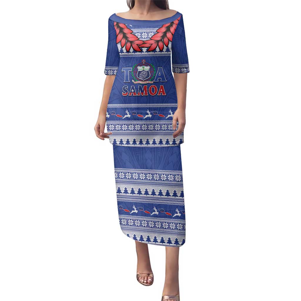 Personalised Toa Samoa Rugby Christmas Family Matching Puletasi and Hawaiian Shirt Ula Fala Samoan Pattern Blue - Polynesian Pride