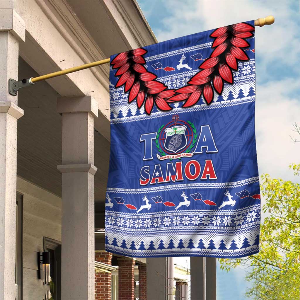 Toa Samoa Rugby Christmas Garden Flag Ula Fala Samoan Pattern Blue - Polynesian Pride