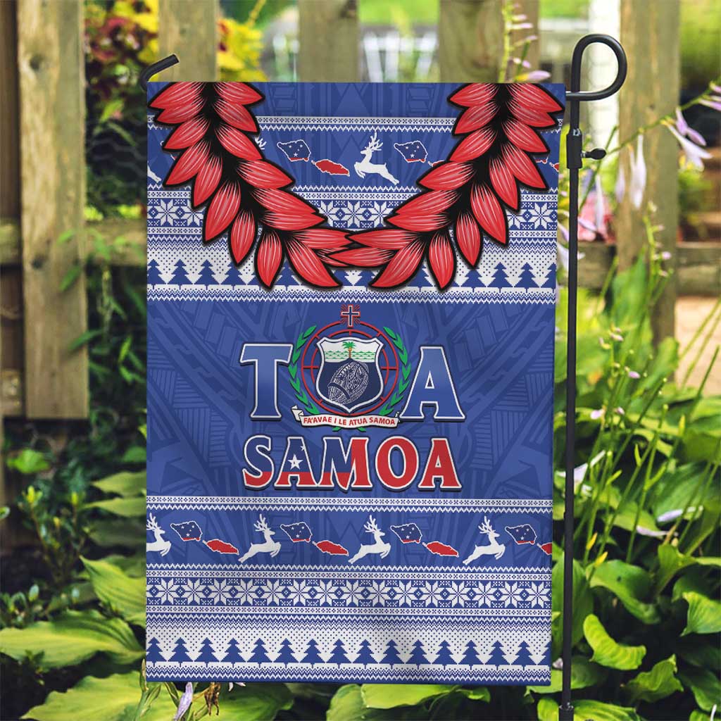Toa Samoa Rugby Christmas Garden Flag Ula Fala Samoan Pattern Blue - Polynesian Pride