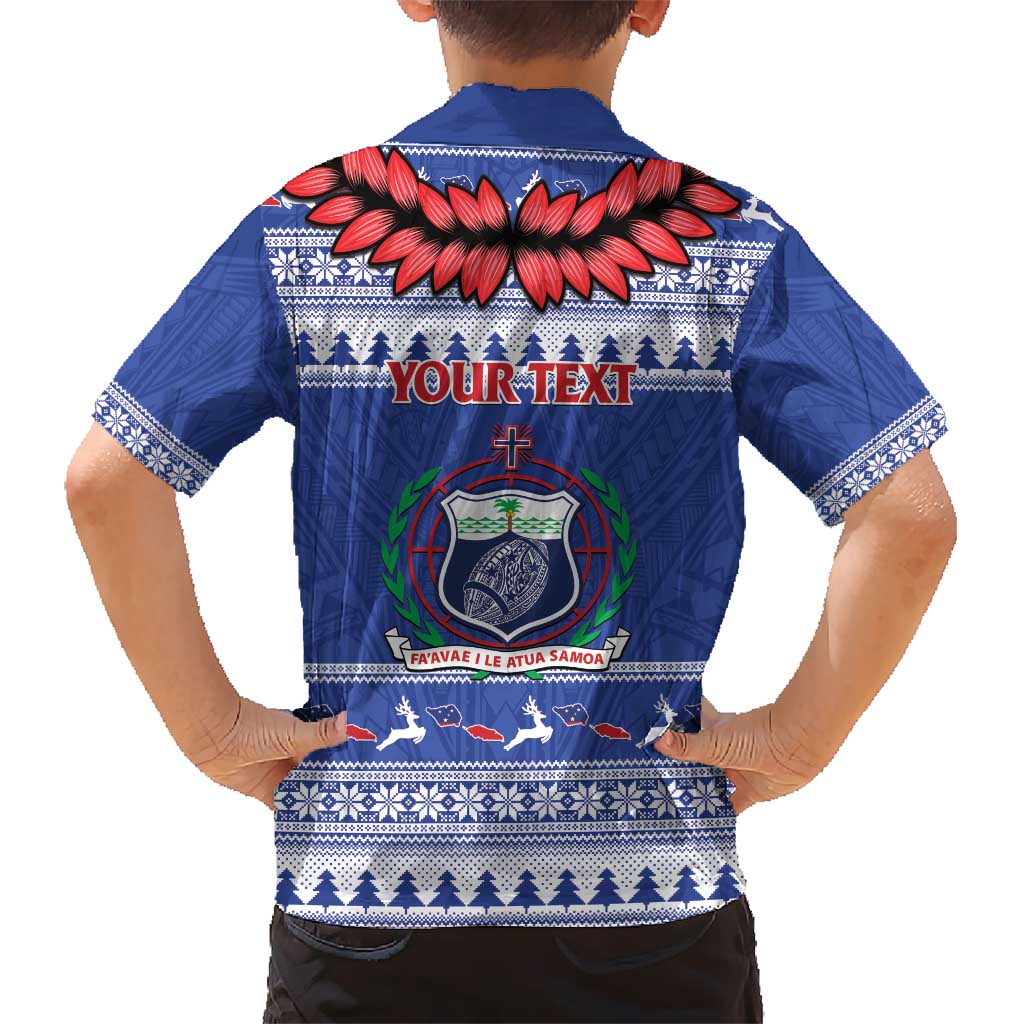 Personalised Toa Samoa Rugby Christmas Hawaiian Shirt Ula Fala Samoan Pattern Blue - Polynesian Pride