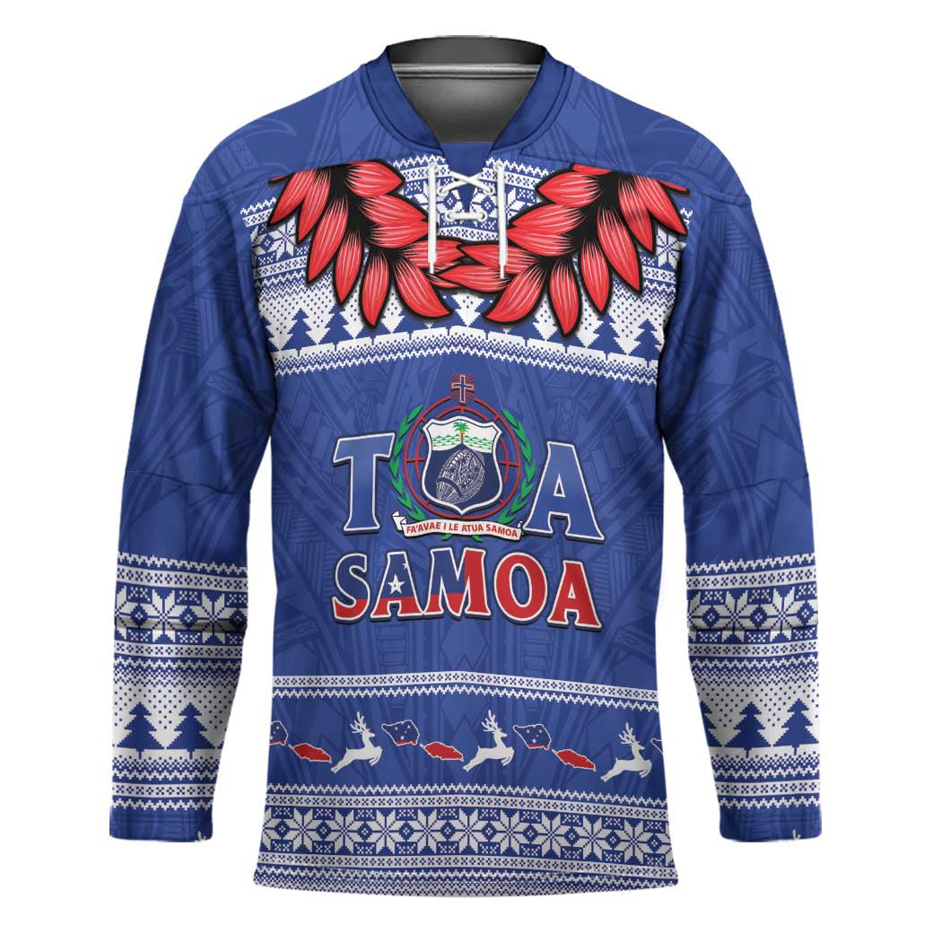 Personalised Toa Samoa Rugby Christmas Hockey Jersey Ula Fala Samoan Pattern Blue - Polynesian Pride