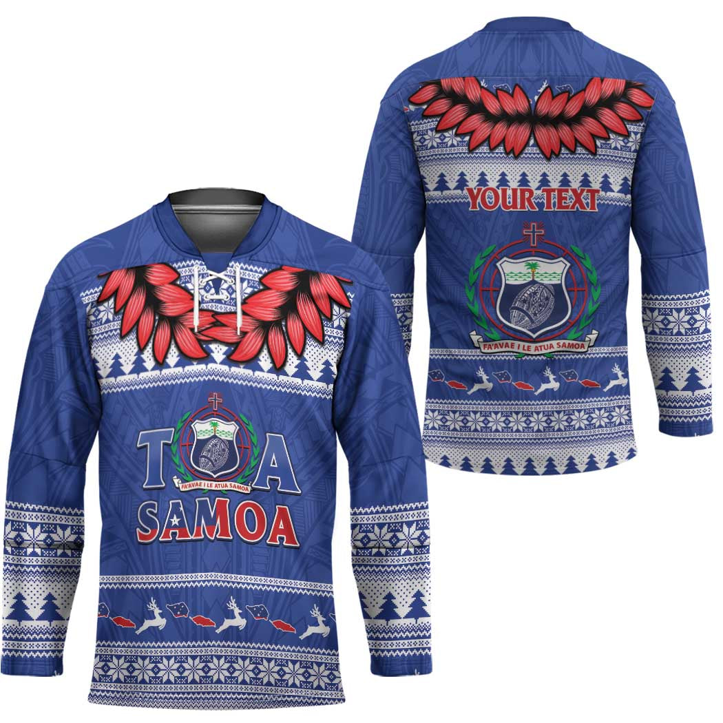 Personalised Toa Samoa Rugby Christmas Hockey Jersey Ula Fala Samoan Pattern Blue - Polynesian Pride