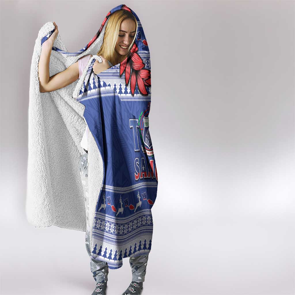 Toa Samoa Rugby Christmas Hooded Blanket Ula Fala Samoan Pattern Blue - Polynesian Pride
