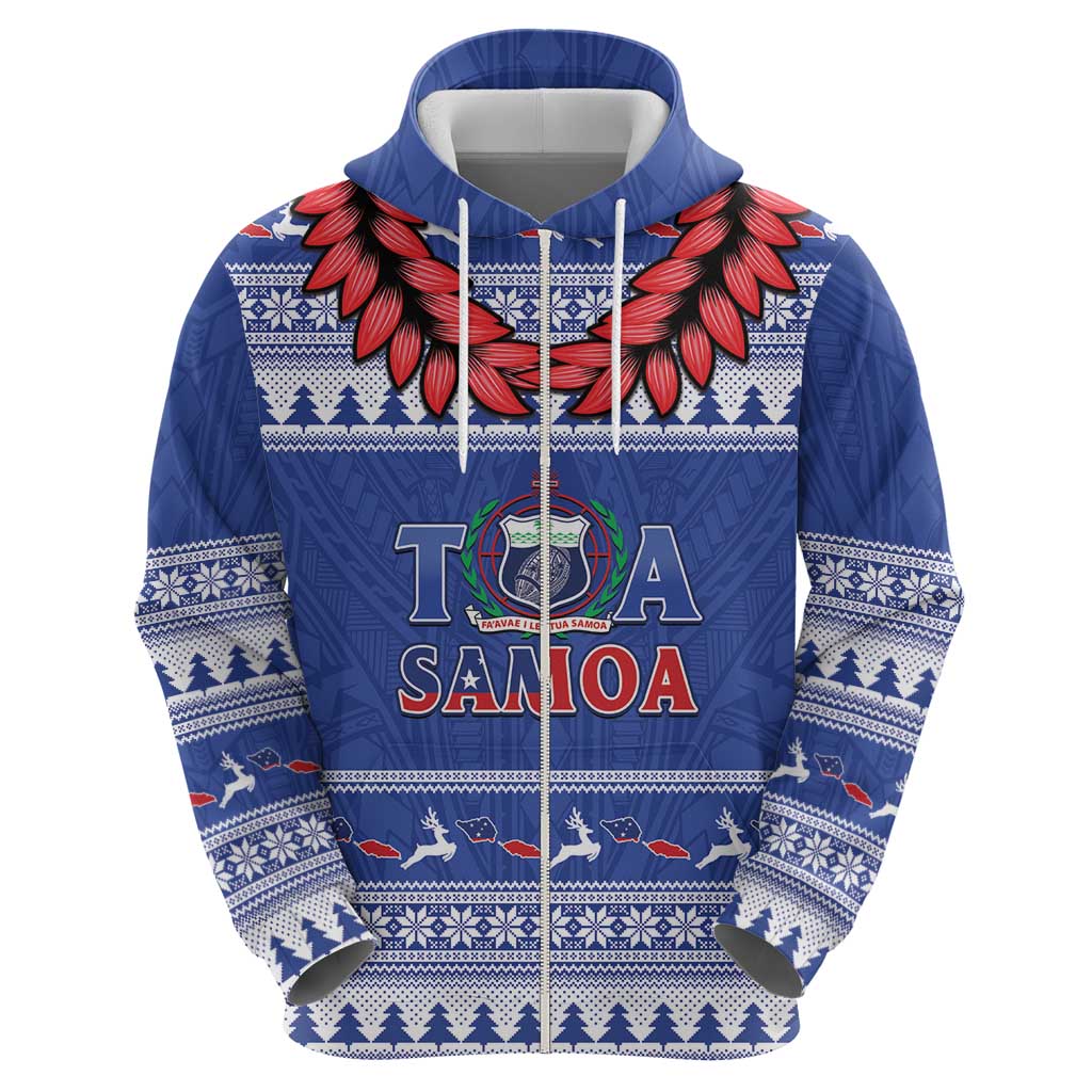 Personalised Toa Samoa Rugby Christmas Hoodie Ula Fala Samoan Pattern Blue - Polynesian Pride