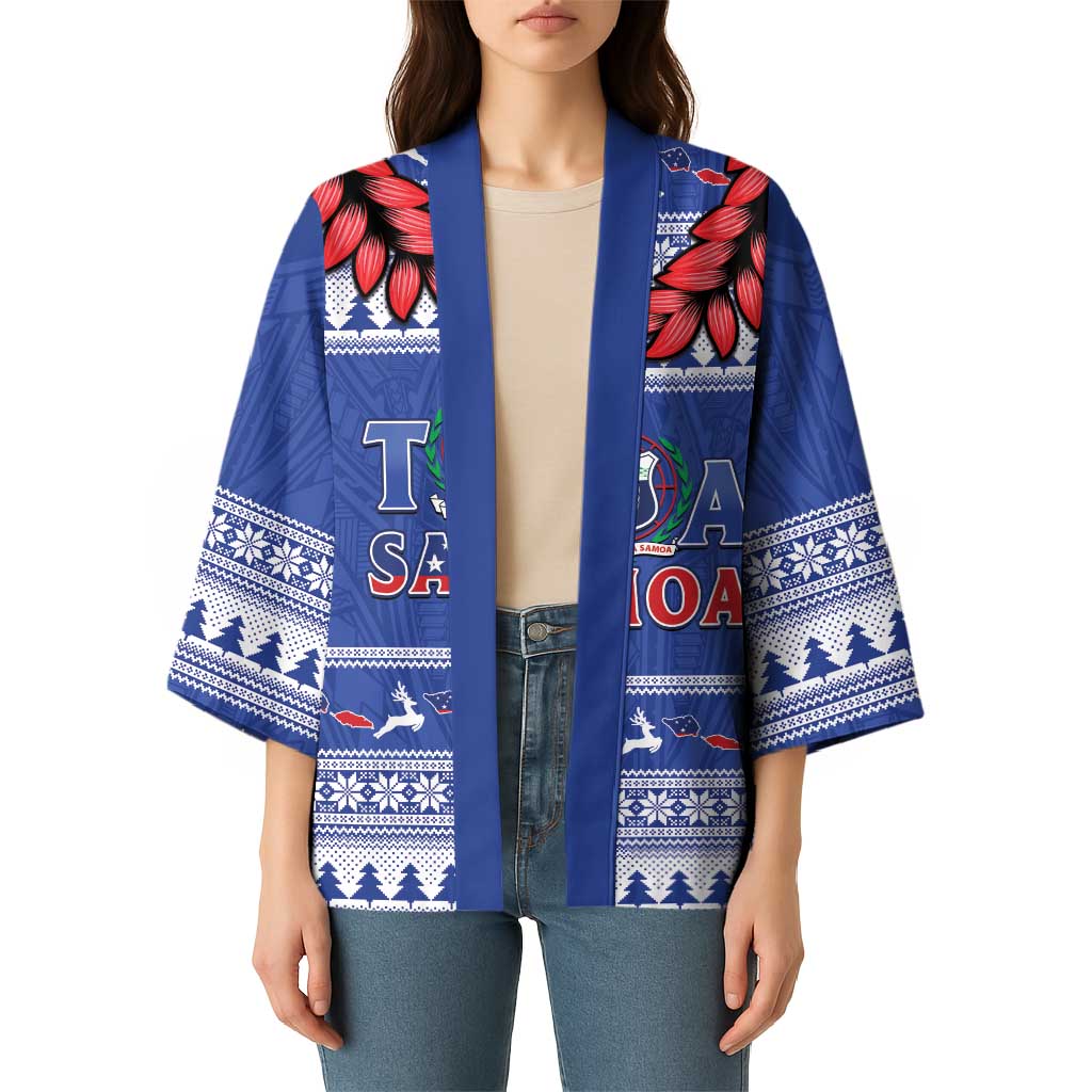 Personalised Toa Samoa Rugby Christmas Kimono Ula Fala Samoan Pattern Blue - Polynesian Pride