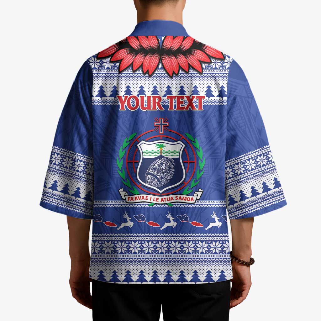 Personalised Toa Samoa Rugby Christmas Kimono Ula Fala Samoan Pattern Blue - Polynesian Pride