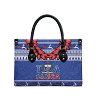 Toa Samoa Rugby Christmas Leather Bag Ula Fala Samoan Pattern Blue - Polynesian Pride