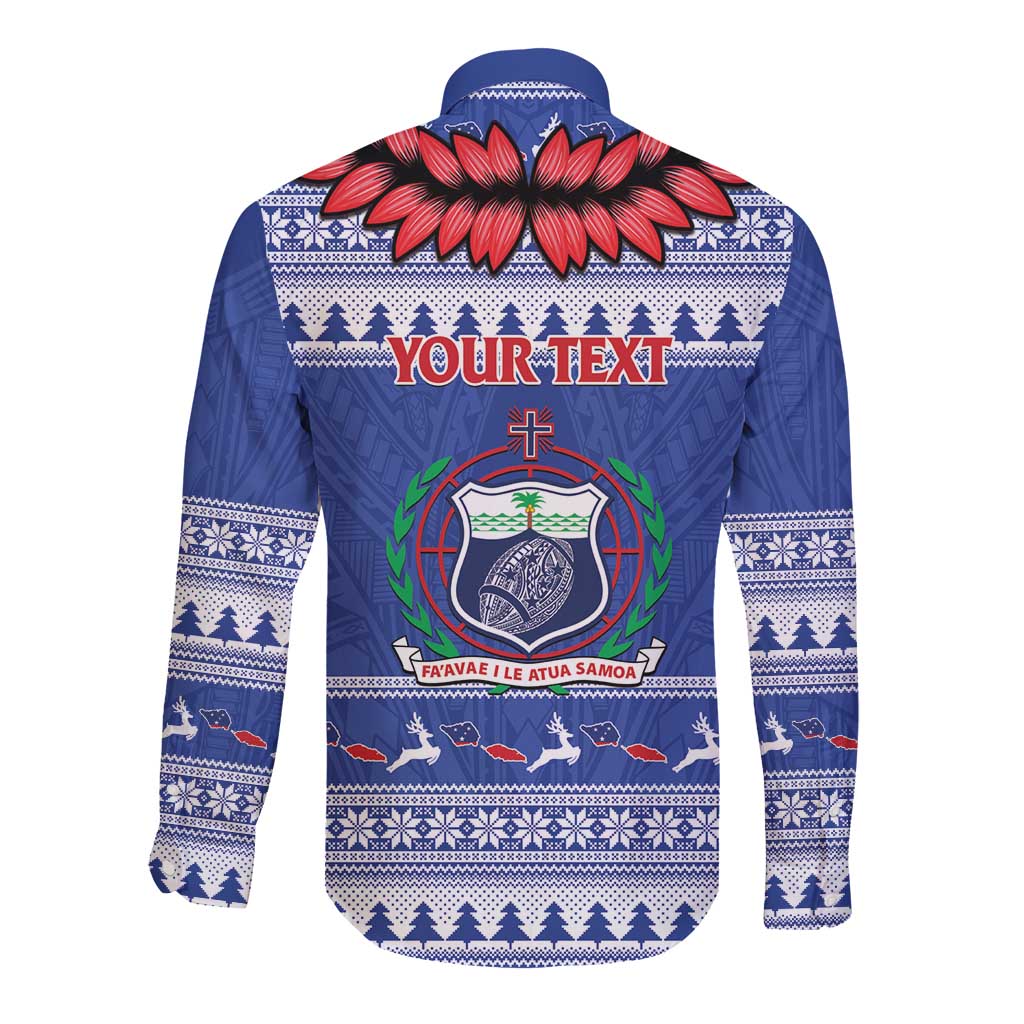 Personalised Toa Samoa Rugby Christmas Long Sleeve Button Shirt Ula Fala Samoan Pattern Blue - Polynesian Pride