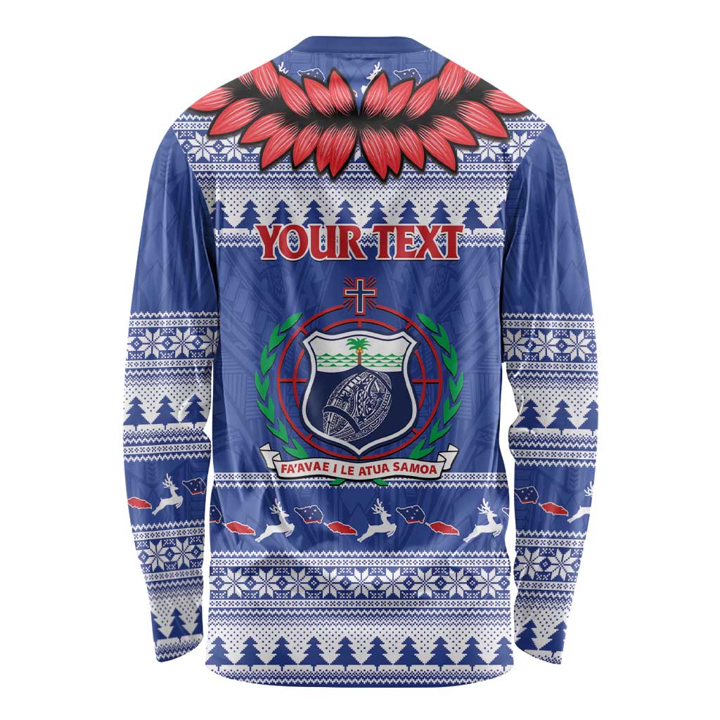 Personalised Toa Samoa Rugby Christmas Long Sleeve Shirt Ula Fala Samoan Pattern Blue - Polynesian Pride