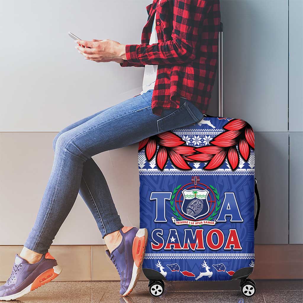 Toa Samoa Rugby Christmas Luggage Cover Ula Fala Samoan Pattern Blue - undefined