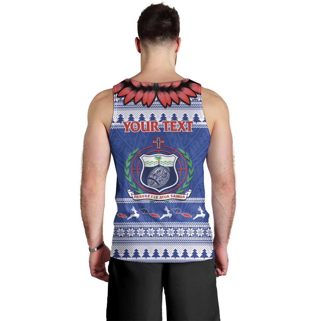 Personalised Toa Samoa Rugby Christmas Men Tank Top Ula Fala Samoan Pattern Blue - Polynesian Pride