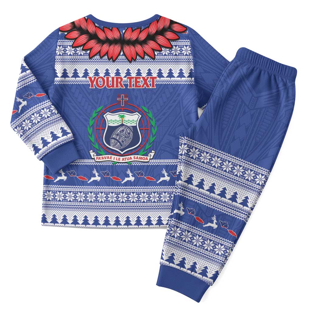 Personalised Toa Samoa Rugby Christmas Pajama Set Ula Fala Samoan Pattern Blue - Polynesian Pride