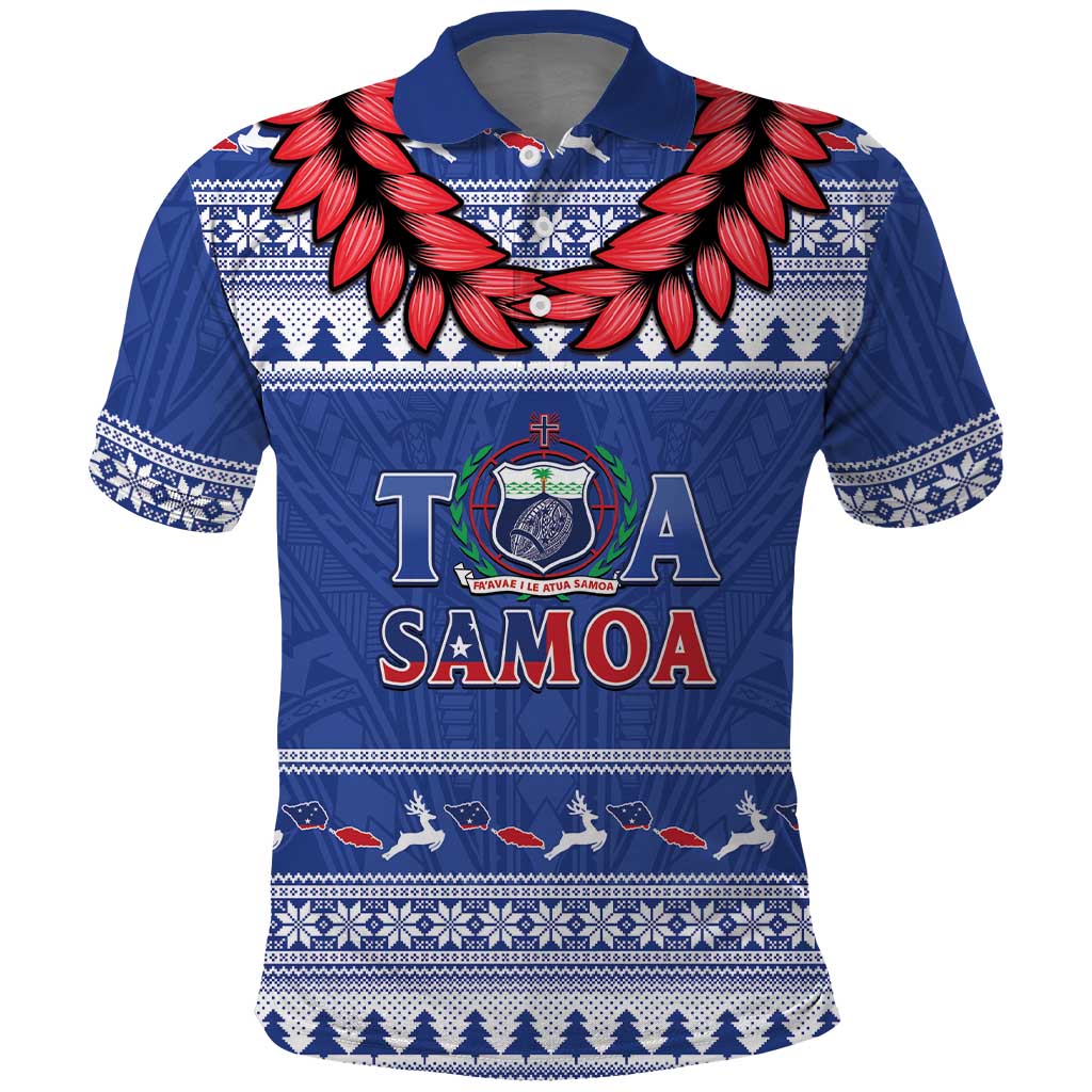 Personalised Toa Samoa Rugby Christmas Polo Shirt Ula Fala Samoan Pattern Blue - Polynesian Pride