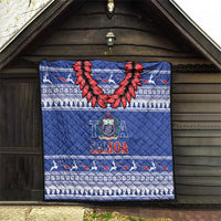 Toa Samoa Rugby Christmas Quilt Ula Fala Samoan Pattern Blue - Polynesian Pride
