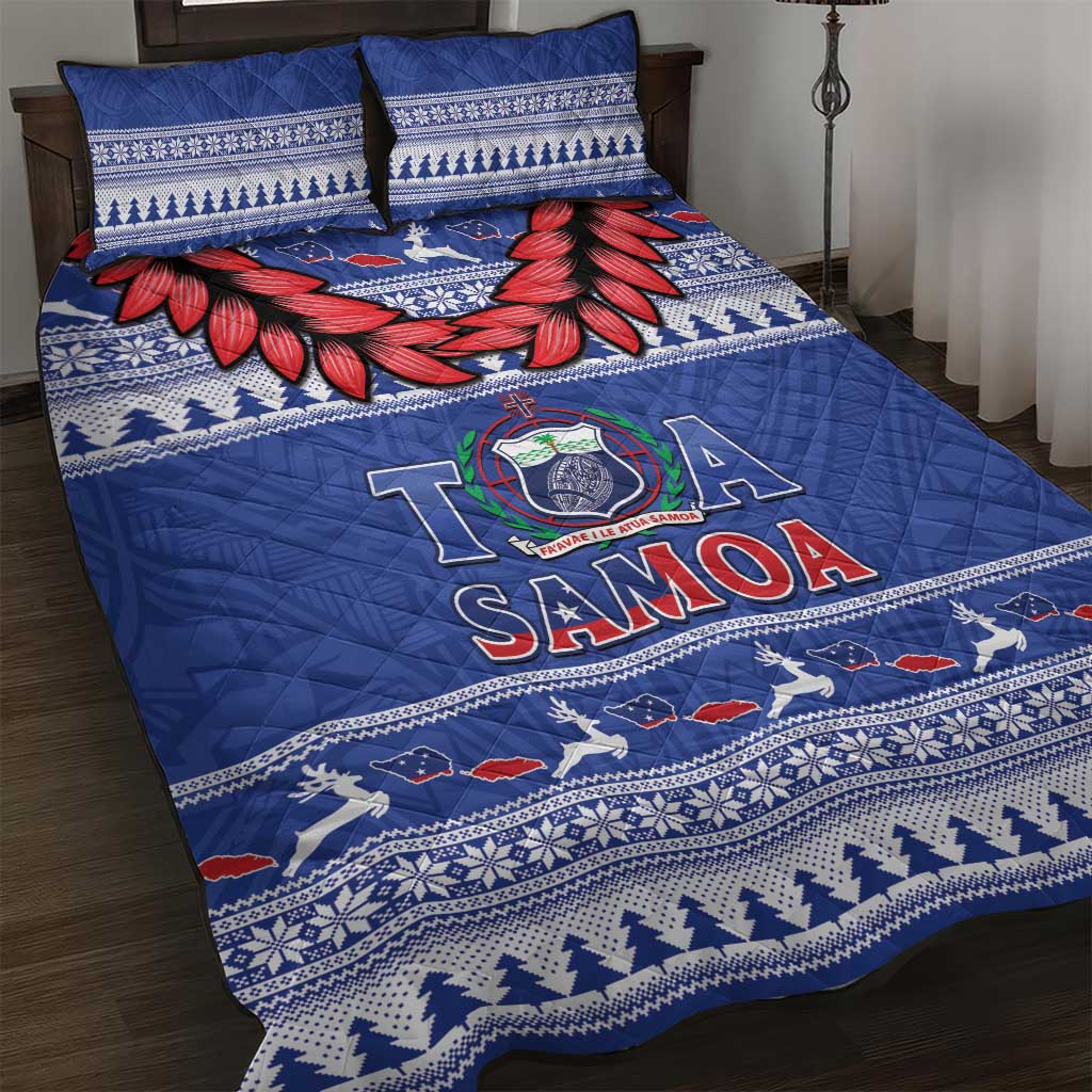 Toa Samoa Rugby Christmas Quilt Bed Set Ula Fala Samoan Pattern Blue - Polynesian Pride