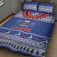 Toa Samoa Rugby Christmas Quilt Bed Set Ula Fala Samoan Pattern Blue - Polynesian Pride