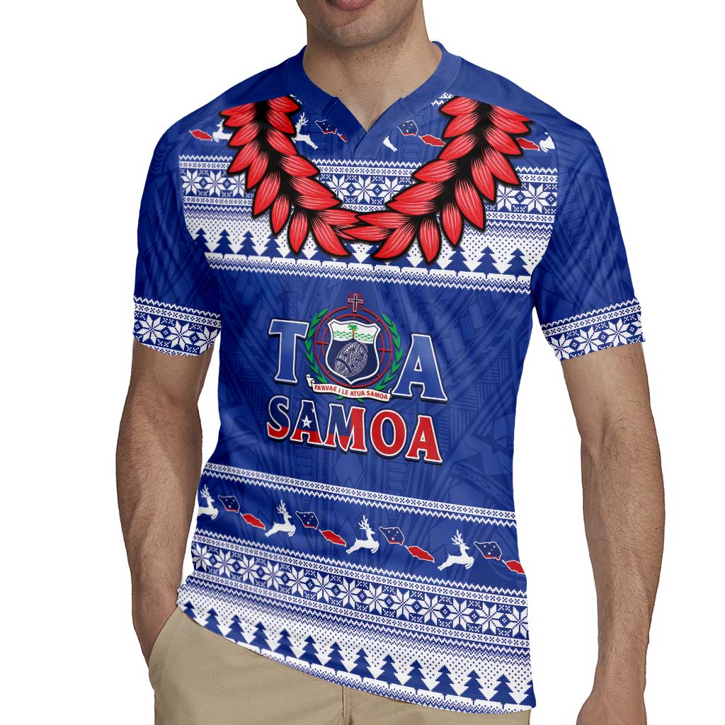 Personalised Toa Samoa Rugby Christmas Rugby Jersey Ula Fala Samoan Pattern Blue - Polynesian Pride