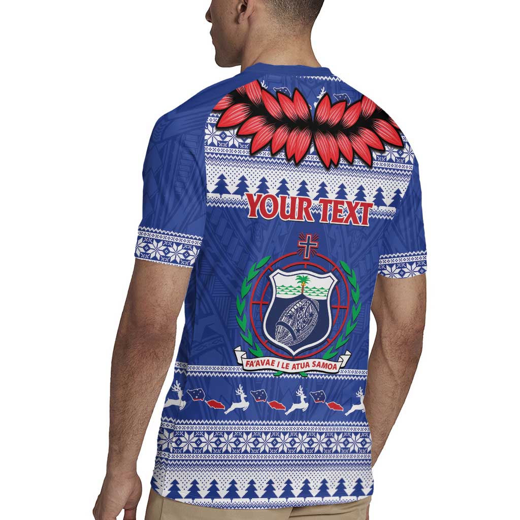 Personalised Toa Samoa Rugby Christmas Rugby Jersey Ula Fala Samoan Pattern Blue - Polynesian Pride