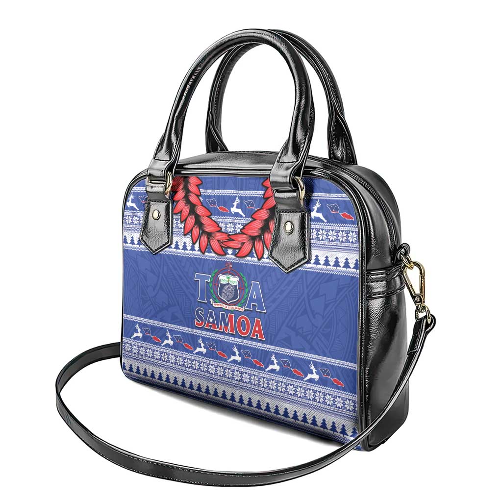 Toa Samoa Rugby Christmas Shoulder Handbag Ula Fala Samoan Pattern Blue - Polynesian Pride