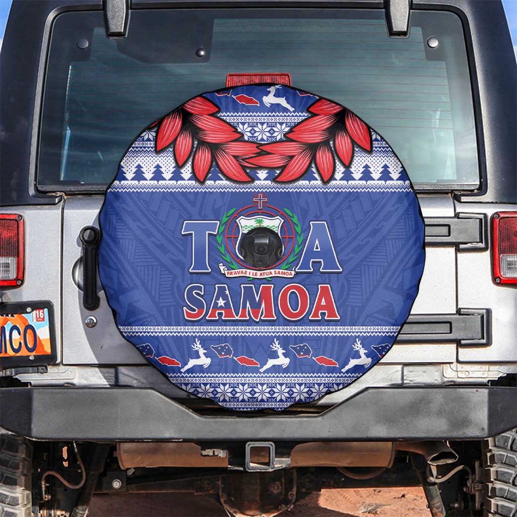 Toa Samoa Rugby Christmas Spare Tire Cover Ula Fala Samoan Pattern Blue - Polynesian Pride