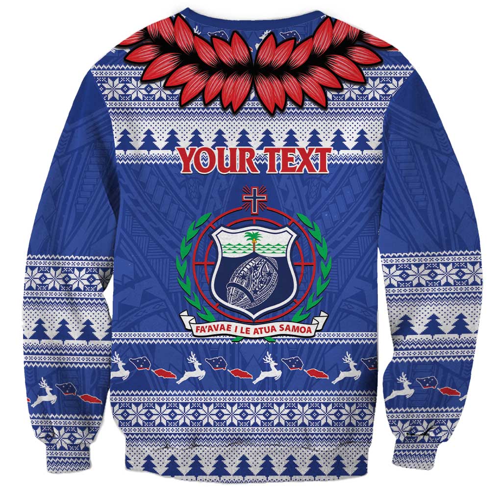 Personalised Toa Samoa Rugby Christmas Sweatshirt Ula Fala Samoan Pattern Blue - Polynesian Pride