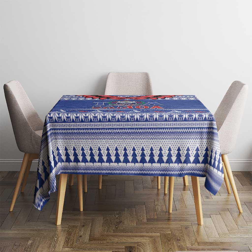 Toa Samoa Rugby Christmas Tablecloth Ula Fala Samoan Pattern Blue - Polynesian Pride
