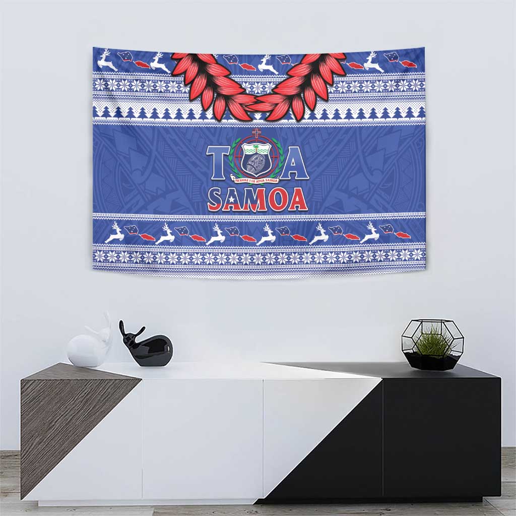 Toa Samoa Rugby Christmas Tapestry Ula Fala Samoan Pattern Blue - Polynesian Pride