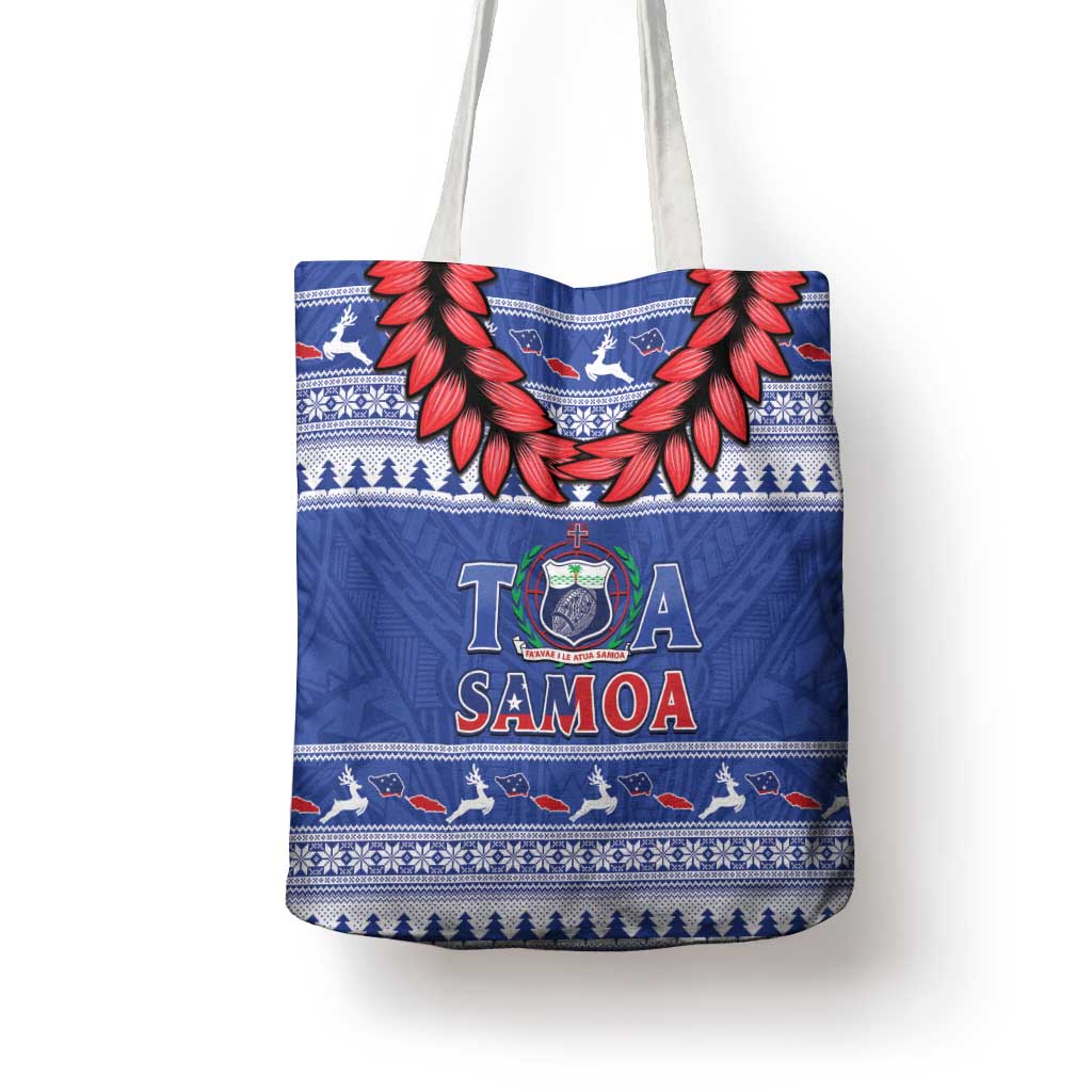 Toa Samoa Rugby Christmas Tote Bag Ula Fala Samoan Pattern Blue - Polynesian Pride