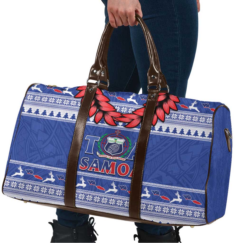 Toa Samoa Rugby Christmas Travel Bag Ula Fala Samoan Pattern Blue - Polynesian Pride