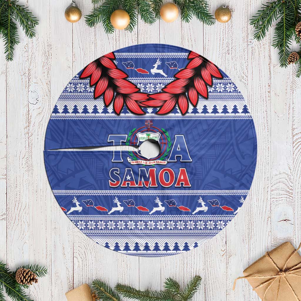Toa Samoa Rugby Christmas Tree Skirt Ula Fala Samoan Pattern Blue - Polynesian Pride