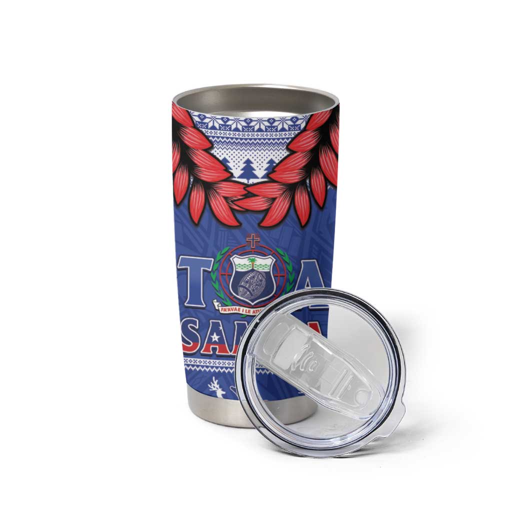 Toa Samoa Rugby Christmas Tumbler Cup Ula Fala Samoan Pattern Blue - Polynesian Pride
