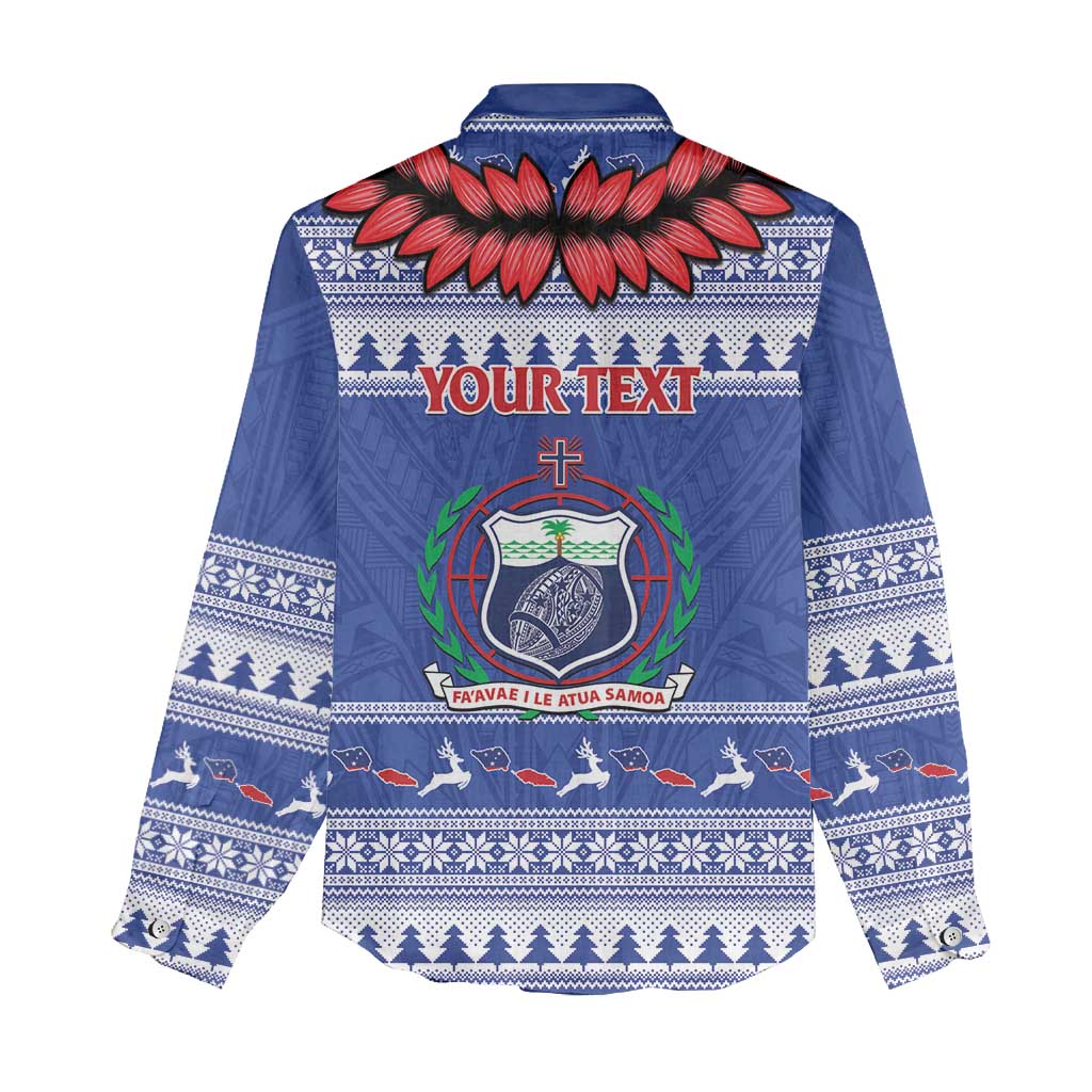 Personalised Toa Samoa Rugby Christmas Women Casual Shirt Ula Fala Samoan Pattern Blue - Polynesian Pride