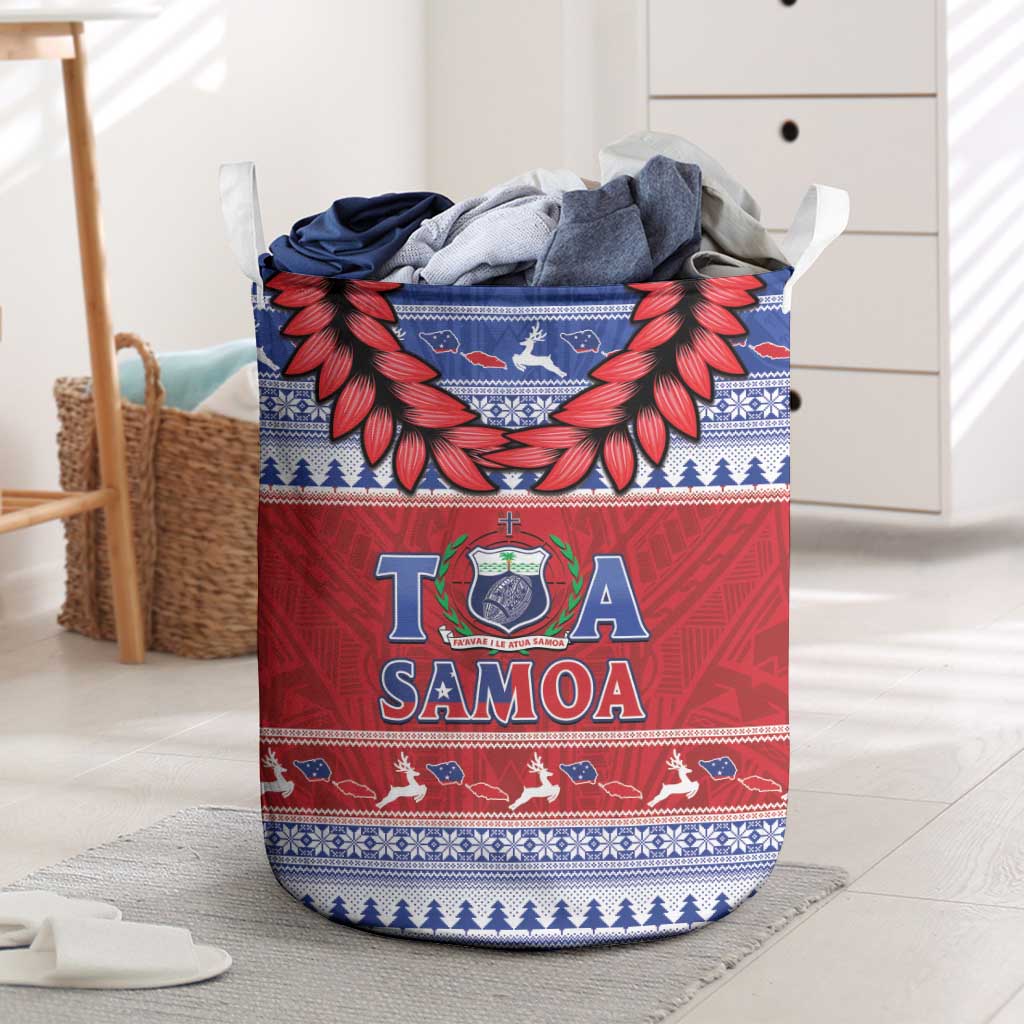 Toa Samoa Rugby Christmas Laundry Basket Ula Fala Samoan Pattern Red - Polynesian Pride