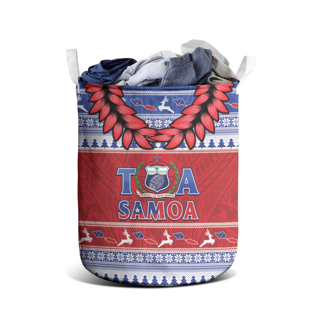 Toa Samoa Rugby Christmas Laundry Basket Ula Fala Samoan Pattern Red - Polynesian Pride