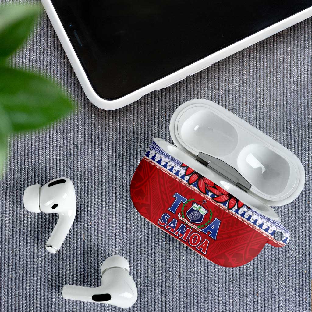 Toa Samoa Rugby Christmas AirPods Case Ula Fala Samoan Pattern Red - Polynesian Pride
